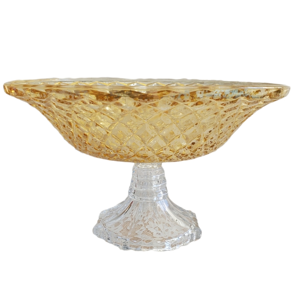 Home Interiors Gold Mercury Glass Pedestal Bowl Compote New 9.5" x 5.5"
